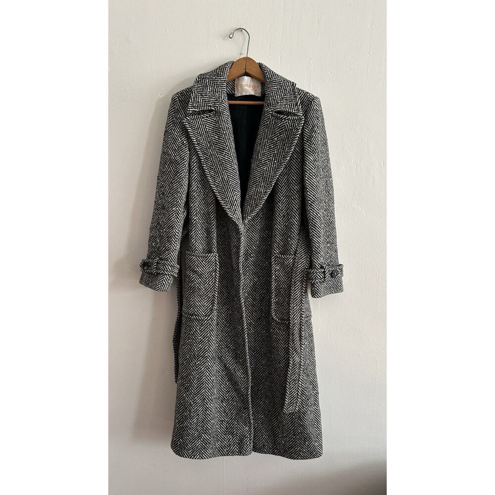 Vintage 1960s Pendleton Herringbone Wool Overcoat Belted Cuffs Women’s S Men XS